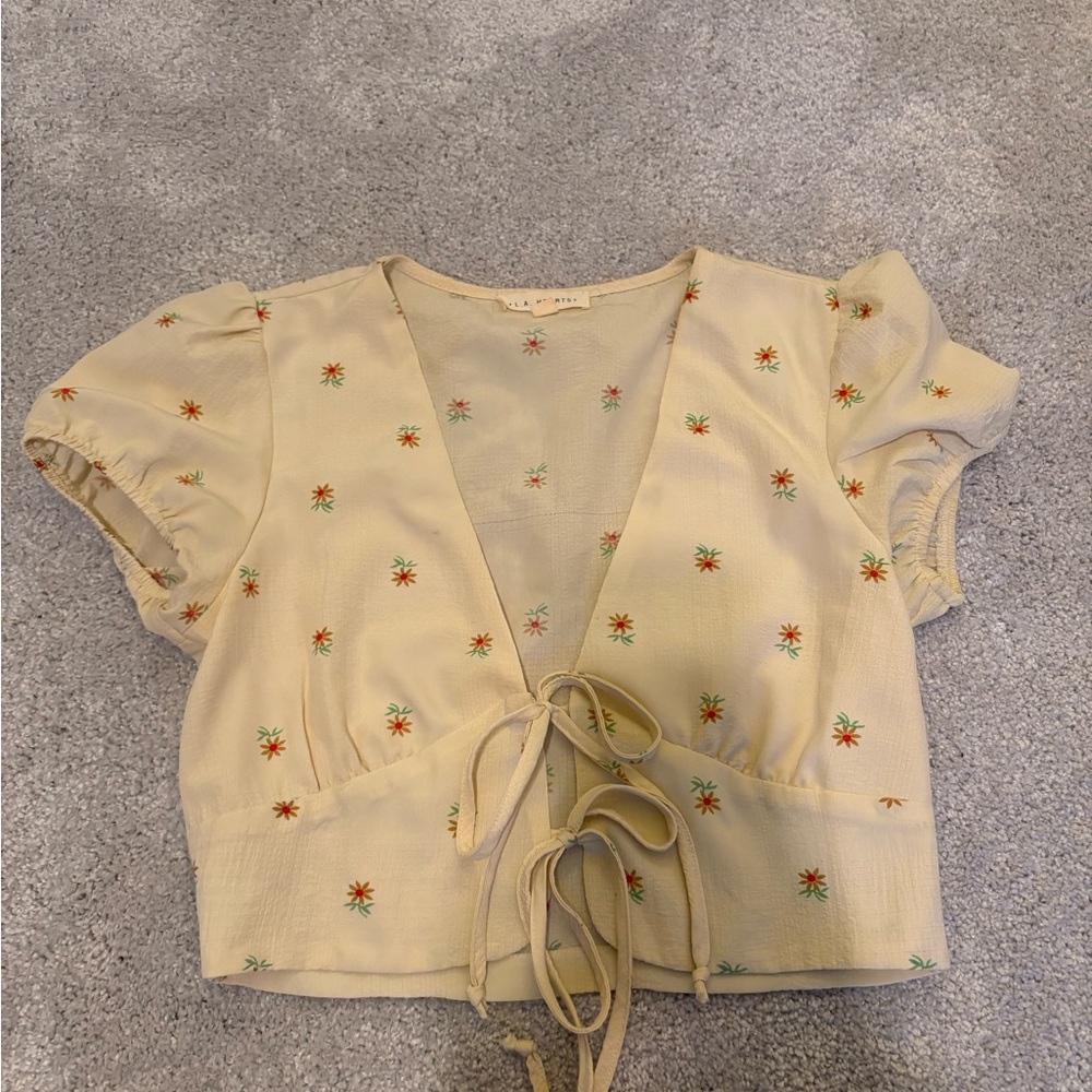 Floral Embroidered Yellow Top